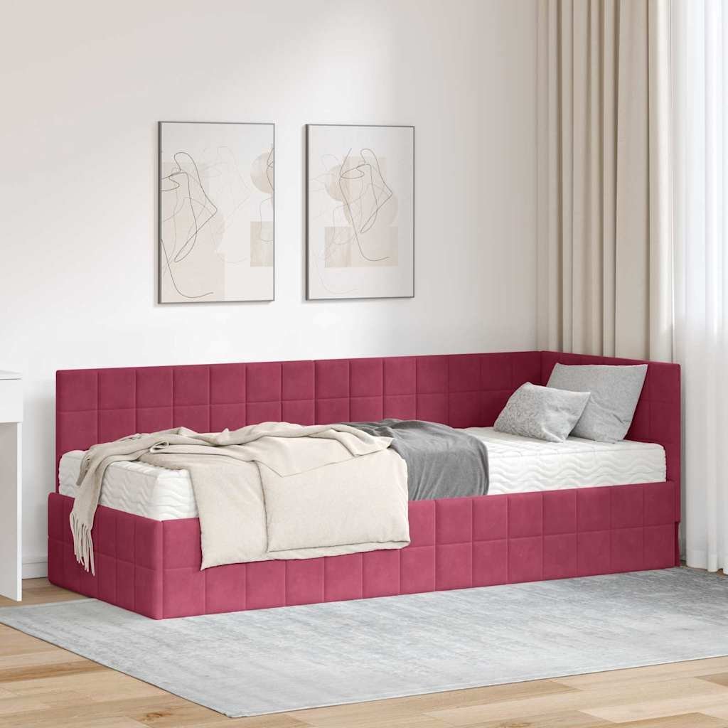 vidaXL Rama Łóżka Narożnego z Materacem 2 pcs Zielony Aksamit
