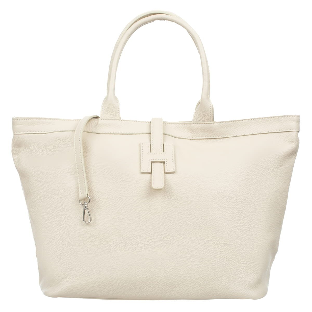 Duża Shopperka Torba Skórzana Vezze Mossa Ecru