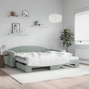 vidaXL Sofa rozsuwana z materacami, jasnoszara, 100x200 cm, aksamit - Sofy i kanapy - miniaturka - grafika 1