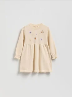Reserved - Dzianinowa sukienka z haftem - złamana biel - Bluzy dla dziewczynek - miniaturka - grafika 1