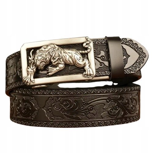 Pas pasek SKÓRZANY AUTOMATYCZNY SKÓRA NATURALNA retro y2k TYGRYS 125 cm