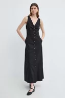 Sukienki - Karl Lagerfeld sukienka bawełniana kolor czarny maxi rozkloszowana - miniaturka - grafika 1