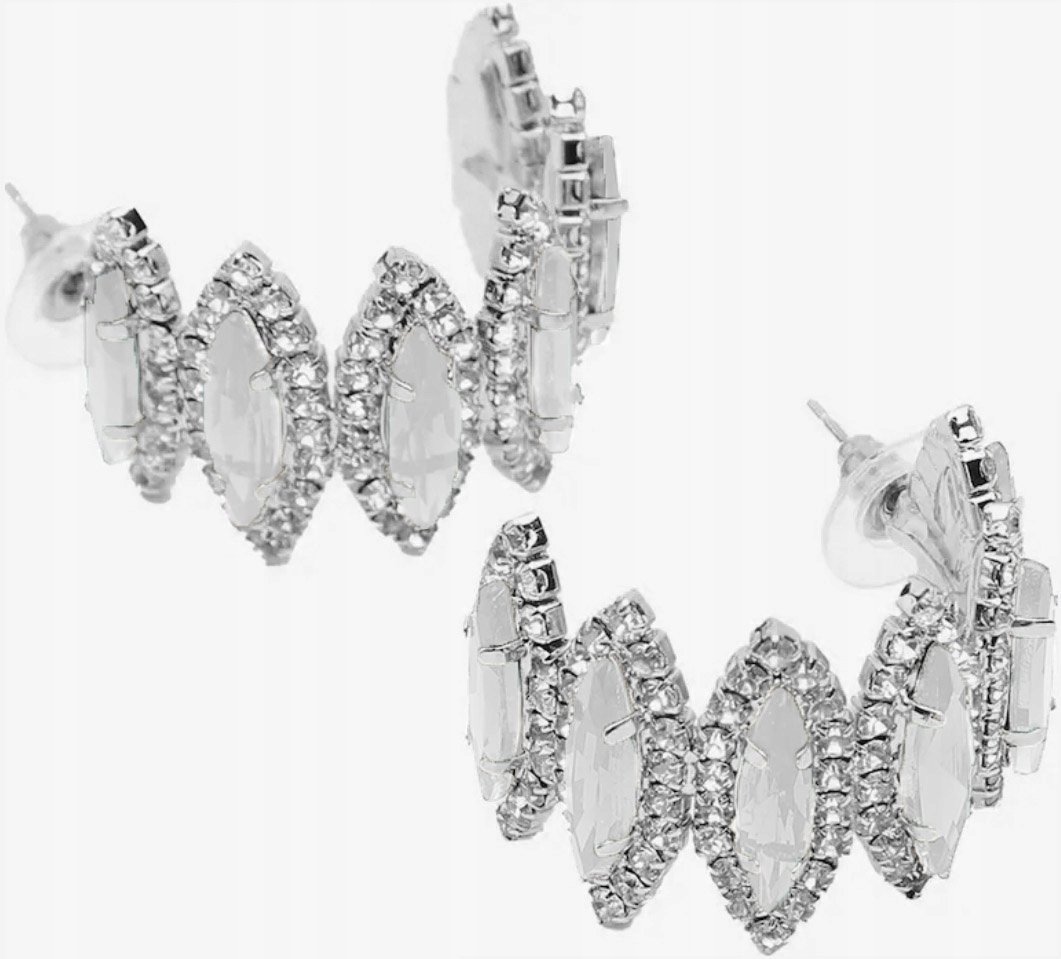 Duże Srebrne Kolczyki z Cyrkoniami Kamieniami Eleganckie Stylowe Sztyft