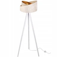 Lampy stojące - Lampa podłogowa stojąca Werona trójnóg drewno białe 1xE27 abażur tkanina okrągła beżowy/kremowy Light Home LH - miniaturka - grafika 1