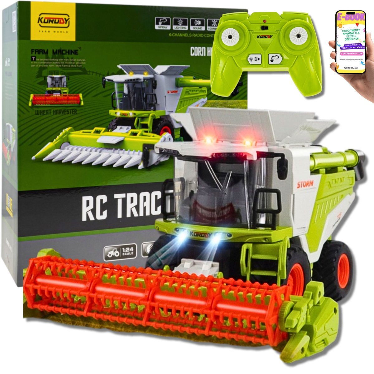 ZDALNIE STEROWANY KOMBAJN DLA DZIECI – DŹWIĘK, LED, DYM, RUCHOME CZĘŚCI – KOMBAJN RC 2W1 DO ZBOŻA PREZENT DLA CHŁOPCA + EBOOK