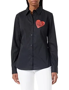Love Moschino Damska koszulka slim fit z długim rękawem z nadrukiem czerwonego serca, czarny, 40 - Koszulki i topy damskie - miniaturka - grafika 1