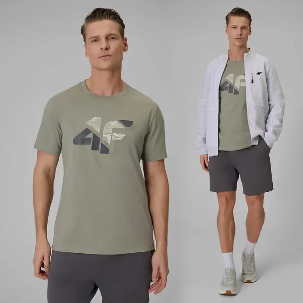 Koszulka Męska 4F Sportowa Bawełniana T-Shirt Regular Casual Khaki L