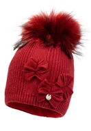 Czapki dla dzieci - Dziewczęca czapka na zimę TRINE z pomoponem bordowy - miniaturka - grafika 1