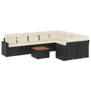 vidaXL 10-częściowa sofa ogrodowa z poduszkami z czarnego polirattanu - Sofy ogrodowe - miniaturka - grafika 1