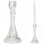 Świeczniki - ŚWIECZNIK KANDELABR SZKLANY PRZEZROCZYSTY 22cm wysoki retro skandynawski - miniaturka - grafika 1