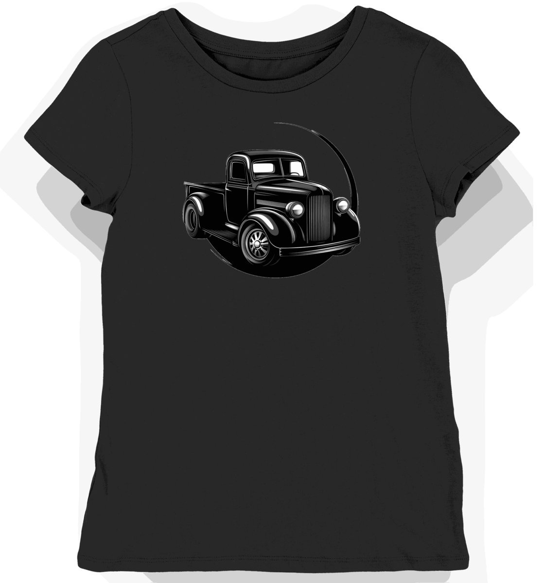 Koszulka damska czarna z motywem klasycznego samochodu ciężarowego XS