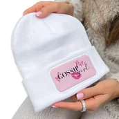 Czapki dla dzieci - CZAPKA BAWEŁNIANA ZIMOWA Ciepła Biała GOSSIP Girl XOXO Dziewczęce Wzory - miniaturka - grafika 1