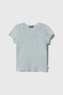 United Colors of Benetton t-shirt dziecięcy kolor niebieski - Koszulki dla dziewczynek - miniaturka - grafika 1