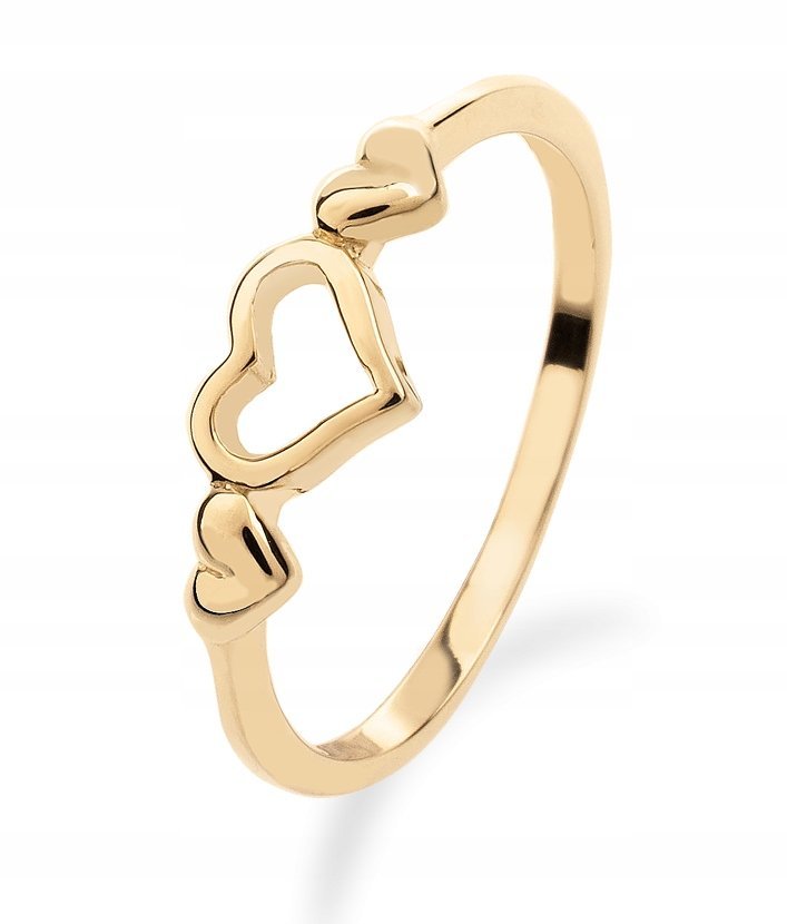 ZŁOTY PIERŚCIONEK GWIAZD SERCE TRZY SERDUSZKA 333