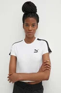 Koszulki sportowe damskie - Puma t-shirt Iconic T7 damski kolor biały 625598 - miniaturka - grafika 1