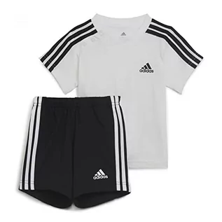Odzież sportowa dziecięca - adidas Unisex Baby I 3S Sport Set, Top:White/Black Bottom: Black/White, 0-3M - grafika 1
