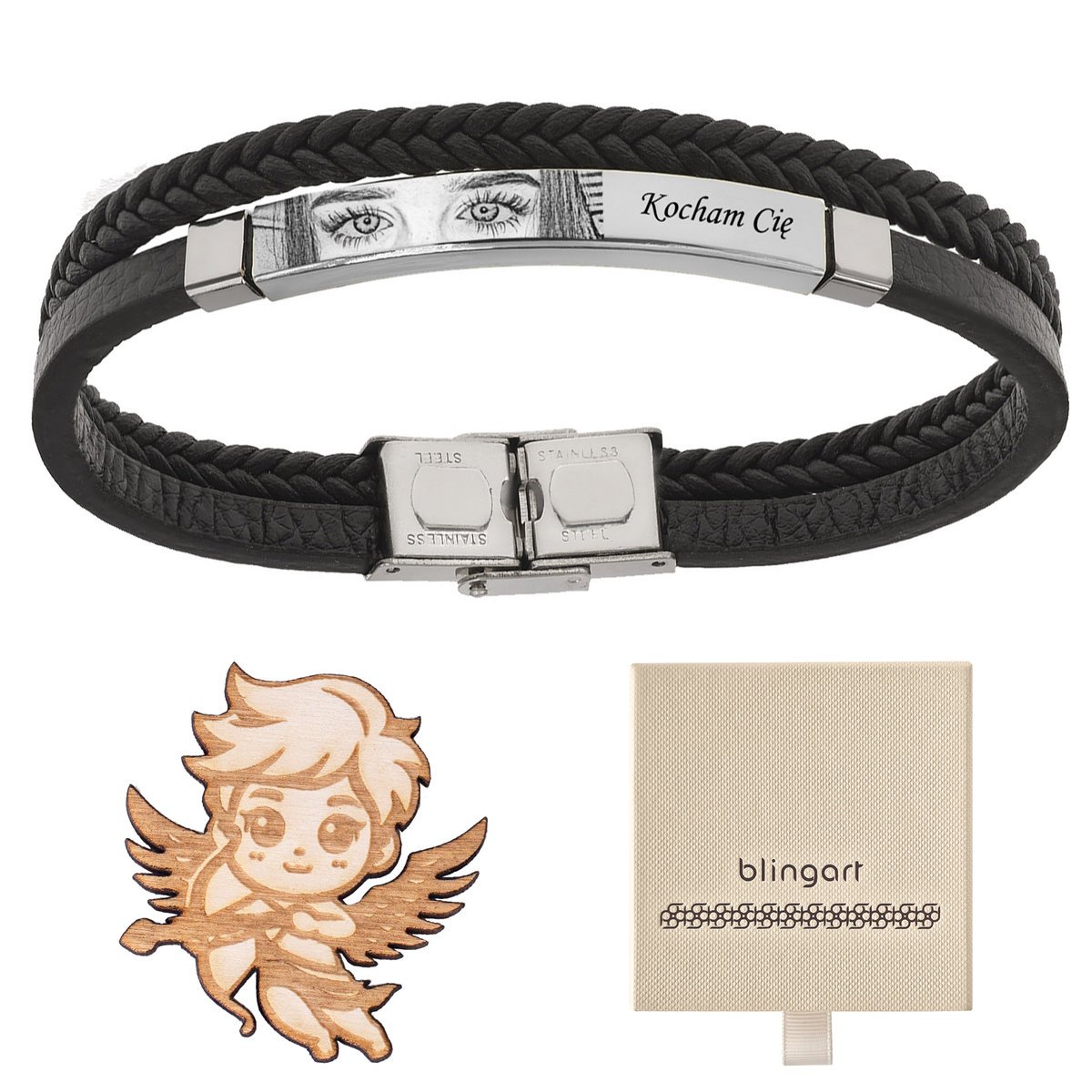 Bransoletka z GRAWEREM skórzana srebrna PREZENT