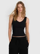 Koszulki i topy damskie - 4F Top slim z prążkowanej dzianiny damski - czarny L - miniaturka - grafika 1