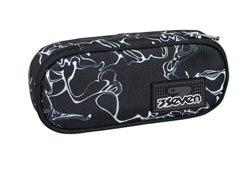 Seven Piórnik szkolny Round Plus, czarny, ISCHOOLPACK, owalna torba z wewnętrzną kieszenią i elastycznymi uchwytami na długopisy, akcesoria do plecaka, podstawowe, średnie, wyższe, chłopiec,
