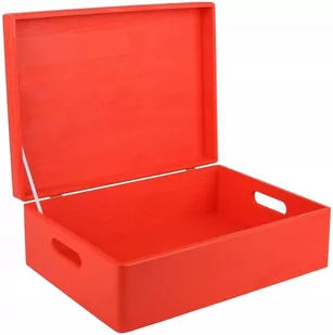 Drewniane pudełko skrzynka z wiekiem i uchwytami, 40x30x14 cm, czerwone, do decoupage dokumentów zabawek narzędzi - Pudełka i szkatułki - miniaturka - grafika 1