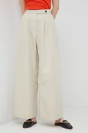 Spodnie damskie - Tommy Hilfiger spódnica z domieszką lnu kolor beżowy szerokie high waist - miniaturka - grafika 1