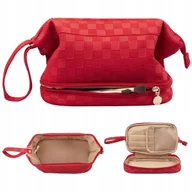 Kosmetyczki, organizery i kuferki - Kosmetyczka z przegrodami czerwona PU z uchwytem podróżna wodoodporna - miniaturka - grafika 1