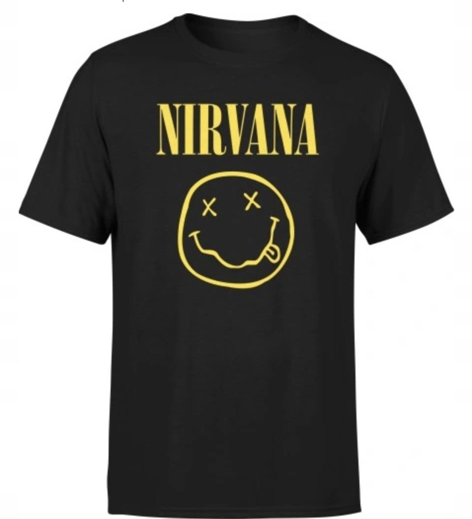 KOSZULKA Z NADRUKIEM MĘSKA ŚMIESZNA T-SHIRT NIRVANA HARD ROCK SMILEY r. L