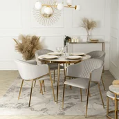 Stoły z krzesłami - Zestaw Stół Okrągły TINGA 100 cm Biały Marmur/Złoty i 4 Krzesła Tapicerowane INNES Szare Glamour - miniaturka - grafika 1