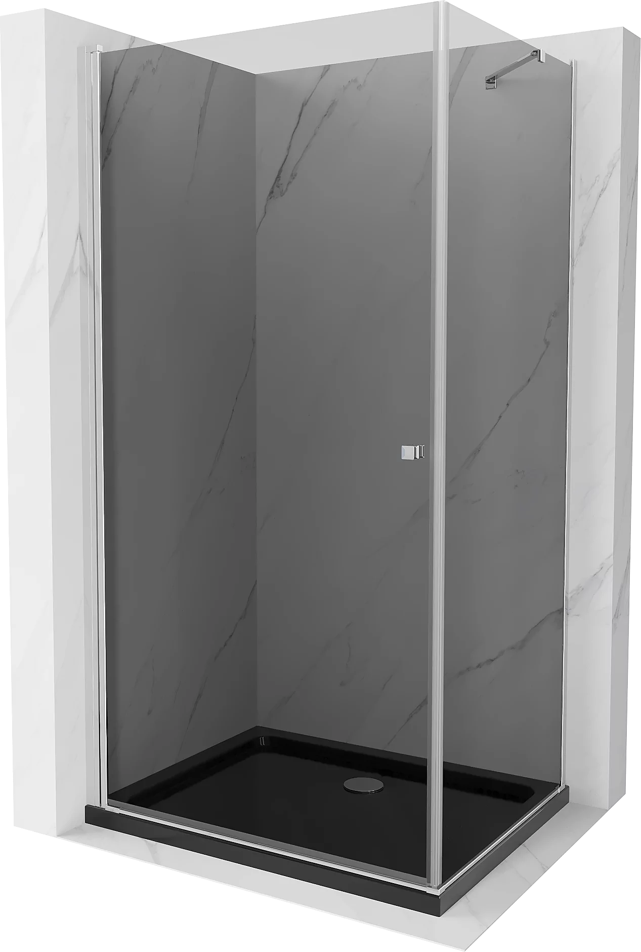 Mexen Pretoria kabina prysznicowa uchylna 80x120 cm, grafit, chrom + brodzik Flat, czarny - 852-080-120-01-40-4070