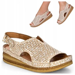 Sandały Damskie SKÓRZANE 39 Maciejka na koturnie Letnie Wygodne Wsuwane - Sandały damskie - miniaturka - grafika 1