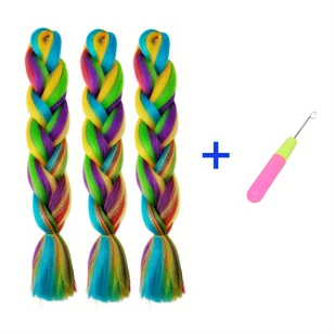 TEMU 3 szt. Duże Tęczowe Włosy do Warkoczy z Szydełkiem, 24" Kolorowe Syntetyczne Warkocze Twist dla Kobiet i Mężczyzn - Idealne na Festiwale i - Pozostałe akcesoria fryzjerskie - miniaturka - grafika 1