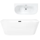 Wanny - Wanna akrylowa, przyścienna wolnostojąca szeroka krawędź Mono Corsan 150 cm korek klik-klak grafit - miniaturka - grafika 1