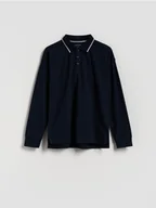 Bluzki dla chłopców - Reserved - Bawełniany longsleeve polo - granatowy - miniaturka - grafika 1