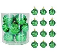 Bombki - BOMBKI CHOINKOWE PLASTIKOWE ZIELONE BROKATOWE 40 MM ZESTAW 12 SZT BOMBKI I OZDOBY CHOINKOWE - miniaturka - grafika 1
