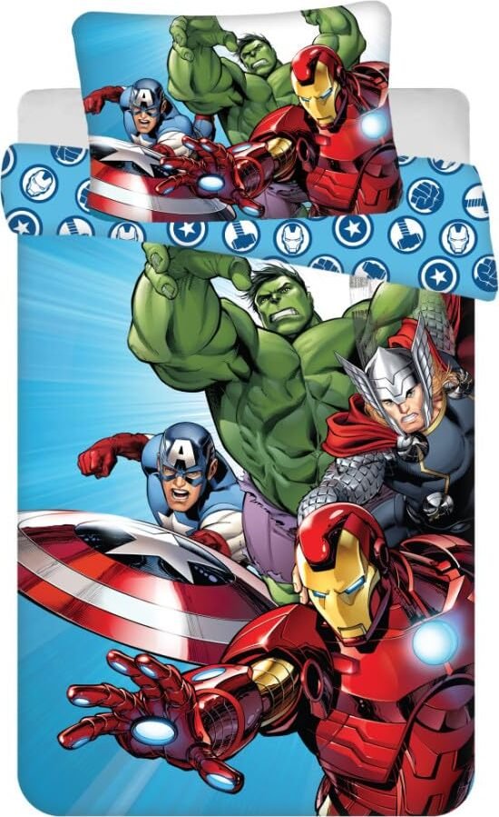 Avengers jasnoniebieska pościel dziecięca 100×135 cm, 40×60 cm