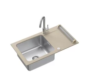 Quadron FUS_E7844BE_3623500BS_RQ Edward (beżowy) + bateria Kate (stalowy) + rollmata - Zlewozmywaki z baterią - miniaturka - grafika 1