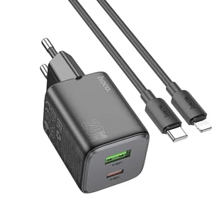 HOCO ładowarka sieciowa USB A + typ C + kabel Typ C do Lightning PD QC 3A 20W N41 czarna - Ładowarki do telefonów - miniaturka - grafika 1