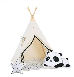 SowkaDesign Namiot tipi dla dzieci, bawełna, okienko, panda, kremowa iskierka - Namioty i tipi dla dzieci - miniaturka - grafika 1