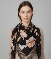 Apaszki i szaliki damskie - Elegancka kwiatowa chusta szal szalik z frędzlami - miniaturka - grafika 1