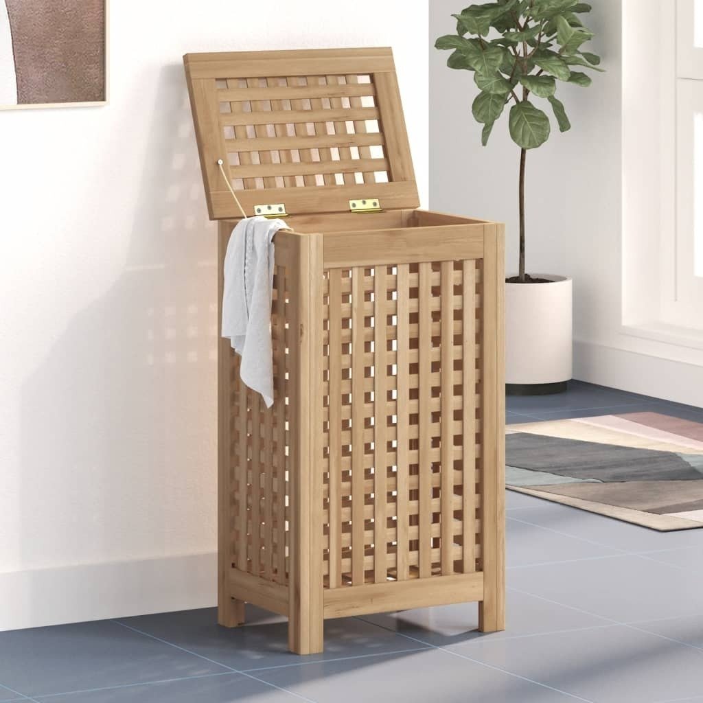 Kosz na pranie 35x25x60 cm lite drewno tekowe