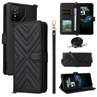 Portfele - Dla Asus ROG Phone 9 5G Phone 9 Pro 5G Etui z paskiem na ramię Portfel Skórzany pokrowiec na telefon - Wielobarwny Black - miniaturka - grafika 1