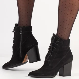 Czarne Polskie botki damskie zimowe obcasie Simen 4838a Skóra Zamsz - Botki damskie - miniaturka - grafika 1