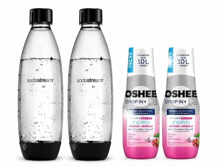 SYROP koncentrat Oshee x2 + BUTELKI DO SATURATORA SodaStream Fuse 1L x2szt
