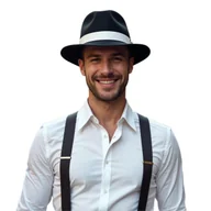 Czapki męskie - Czarny kapelusz męski z białym paskiem G5 rozmiar 59 - miniaturka - grafika 1