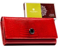 Portfele - Duży portfel damski PETERSON skórzany lakierowany rozbudowany na karty gotówkę rfid stop czerwony - miniaturka - grafika 1