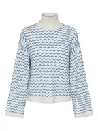 Swetry damskie - Bestseller A/S Damski sweter Pcjoyce Ls Oversize Roll Neck Knit Bc, Cloud Dancer/wzór: francuski niebieski, L - miniaturka - grafika 1