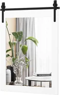 Lustra - COSTWAY Prostokątne lustro z drewnianą ramą, 76,5 x 56 cm, rustykalne lustro ścienne, nietłukące lustro wiszące z metalowym uchwytem, do przedpokoju, salonu, sypialni (białe) - miniaturka - grafika 1