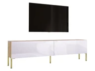 Szafki RTV - Szafka pod telewizor w kolorze dąb Wotan / biały wysoki połysk z nogami w kolorze złotym, A: szer: 170 cm cm, wys: 52 cm, gł: 32 cm. Meble pod telewizor, stolik pod telewizor, ława pod telewizor - miniaturka - grafika 1