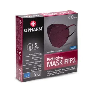 OPHARM Maska Ochronna FFP2 bordowa, 5szt. - Maseczki antysmogowe - miniaturka - grafika 1