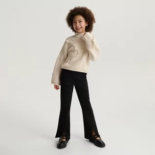 Spodnie i spodenki dla dziewczynek - Reserved - Spodnie flare z rozcięciami - Czarny - grafika 1